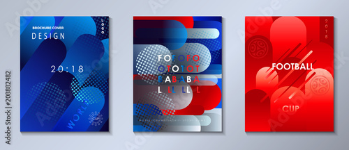 Soccer world international competition abstract brochure covers, banners set. Dynamic concept modern design, sports, football symbols, soccer ball, russian flag pattern vector