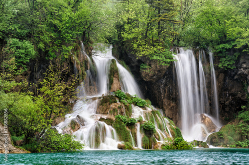 Magic waterfall in Plitvice  Croatia