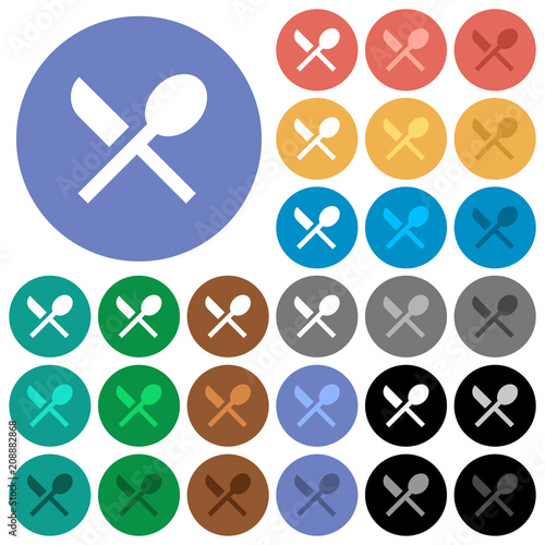 Dining round flat multi colored icons
