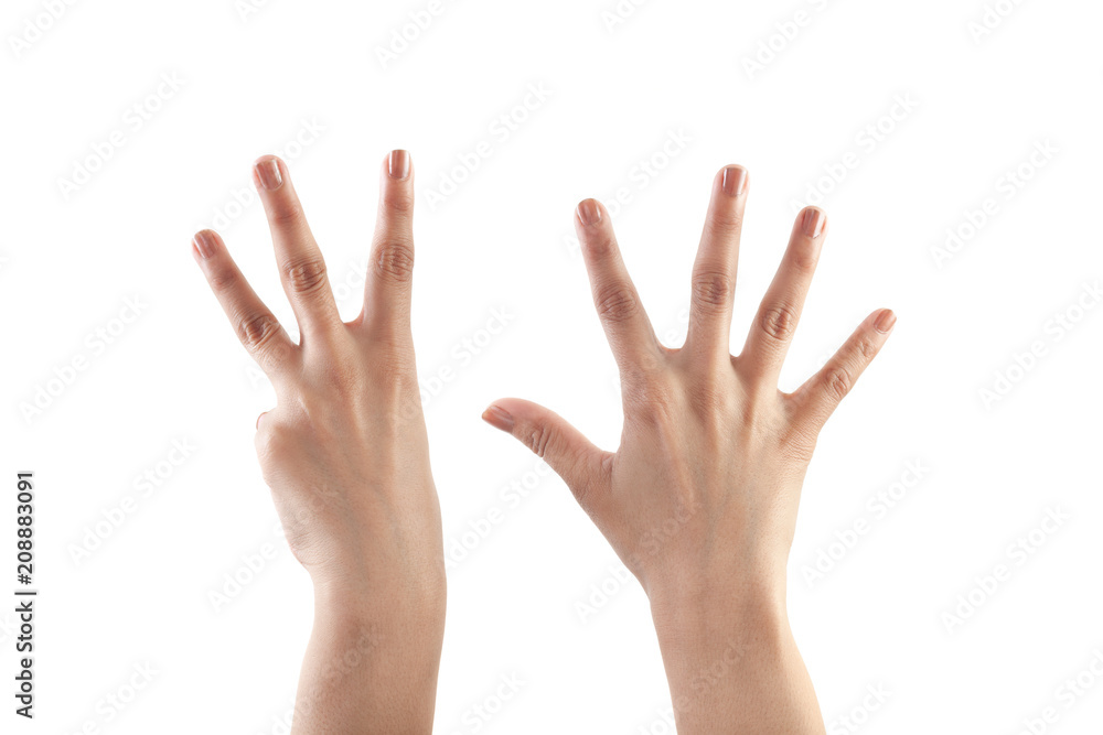 Right hand shown as number Eight from back isolated on white background. Right hand shown as number Eight from back isolated on white background.