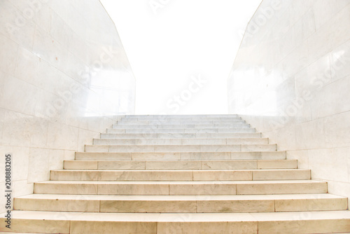 Marble staircase with stairs in abstract luxury architecture isolated on white background photo
