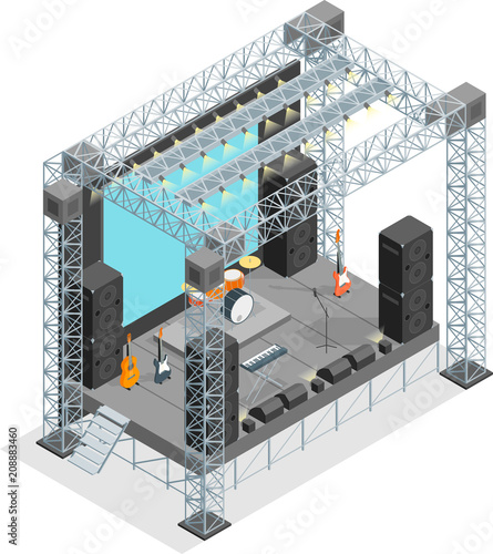 Stage for Street Performance Concept 3d Isometric View. Vector