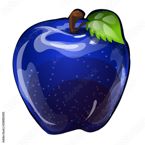 Juicy blue apple isolated on white background. Vector cartoon close-up illustration.