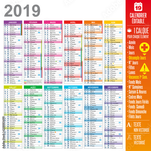 Calendrier 2019 - Éditable - Multicalques