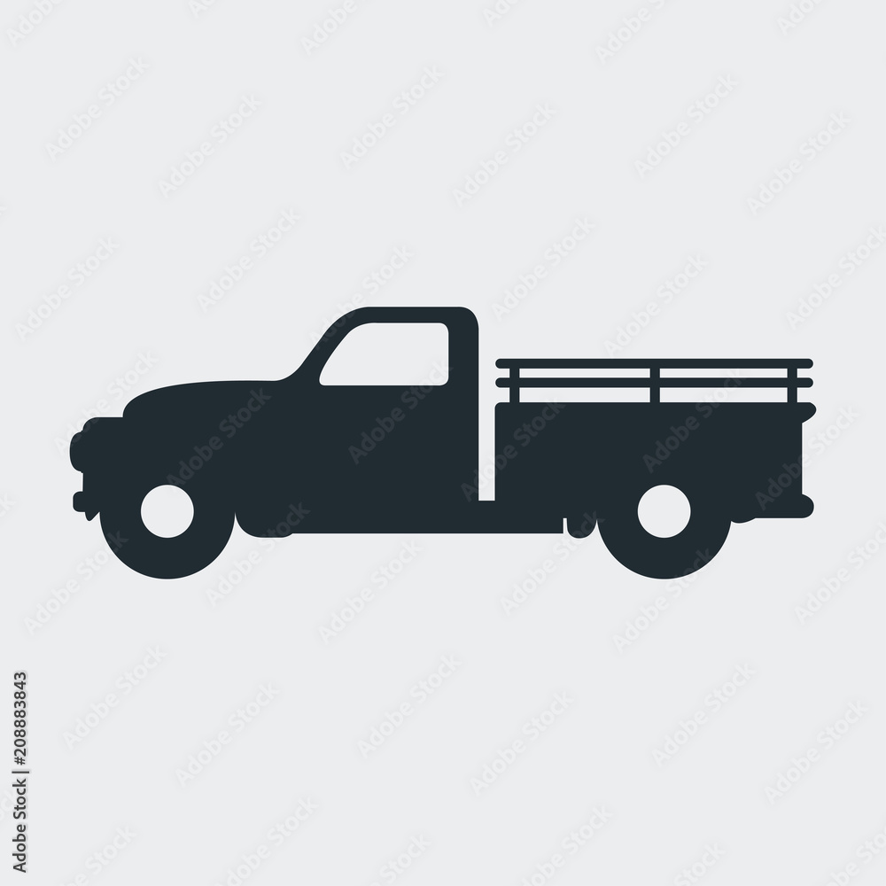 Icono plano camión pickup vintage en fondo gris