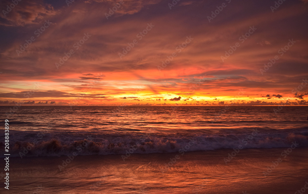 colorful sunset at kata beach phuket Thailand