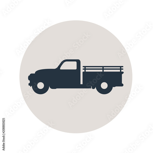 Icono plano camión pickup vintage en circulo gris