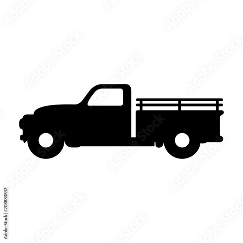 Icono plano camión pickup vintage en color negro