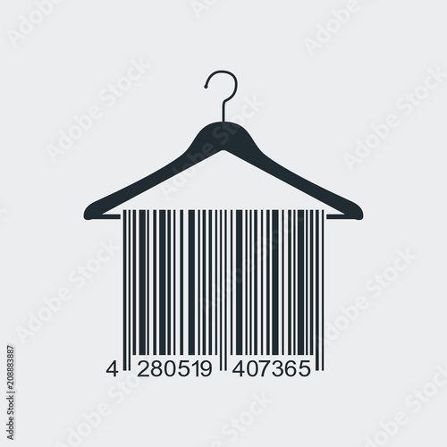 Icono plano codigo de barras en percha en fondo gris