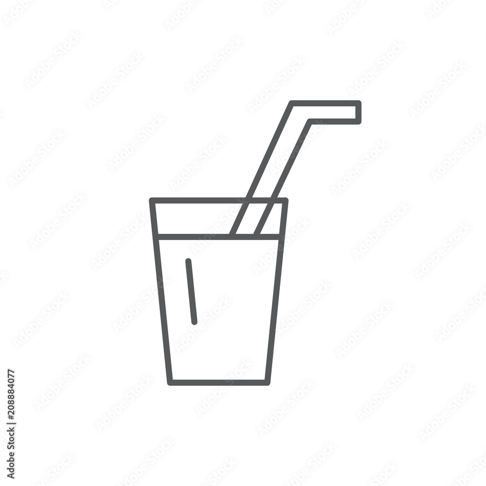 Glass of soda or juice with straw editable outline icon isolated on white background. Glass of soda or juice with straw editable outline icon isolated on white background.