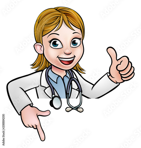 Doctor Cartoon Character Thumbs Up Pointing Down
