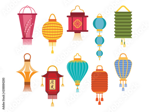 Chinese lantern light paper holiday celebrate asian graphic celebration lamp vector illustration.