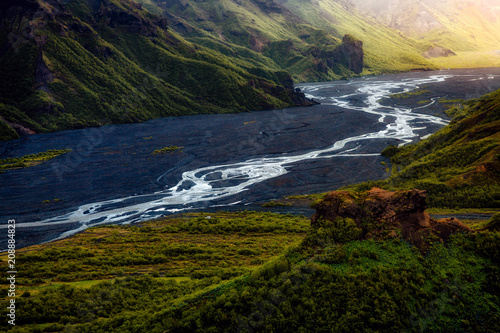 Thorsmork in Iceland from above dramatic scenery photo