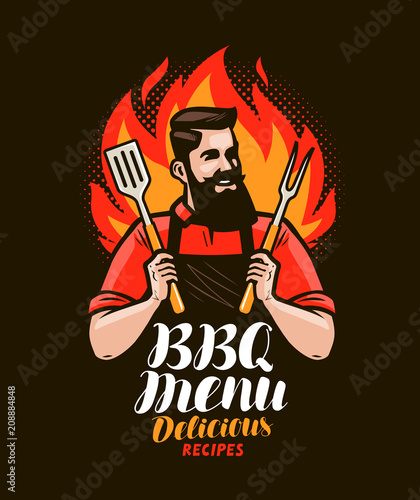 BBQ, barbecue. Design of menu for restaurant or cafe. Vector illustration