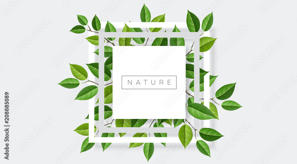 Obraz premium Rama geometryczna natura z gałęzi drzew i liści. Wektorowa ilustracja dla natury odnosić sie i eco projekta