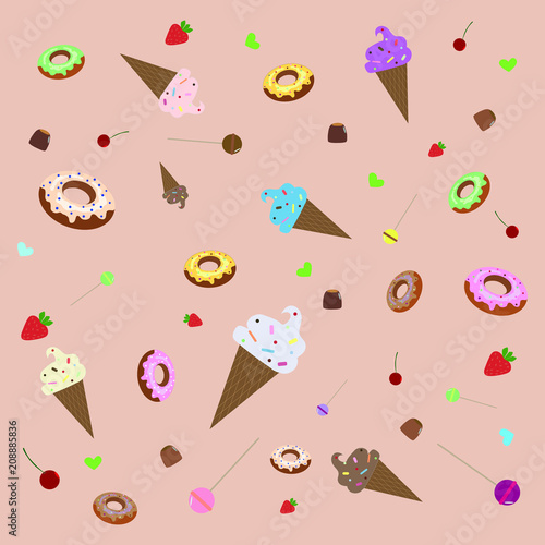 sweets, donuts, ice cream, fruits