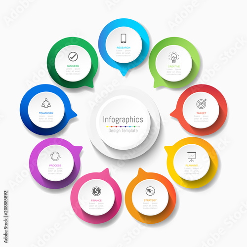 Infographic design elements for your business data with 9 options, parts, steps, timelines or processes. Vector Illustration.