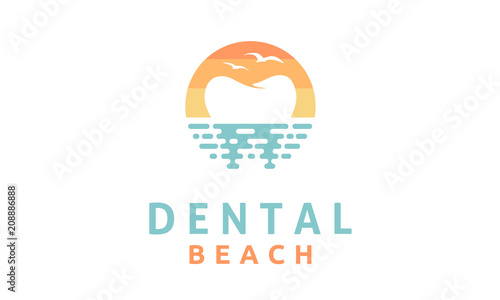 Modern Tooth Teeth Dental with Sun Birds Sea Ocean Wave for Beach Dentistry logo design inspiration