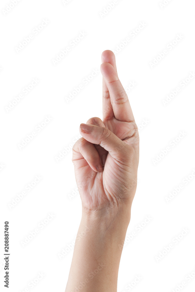 Right hand shown as number Finger Crossed from front isolated on white background. Right hand shown as number Finger Crossed from front isolated on white background.