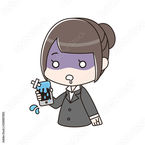 水濡れで壊れたスマホを持つ女性　バストアップ
