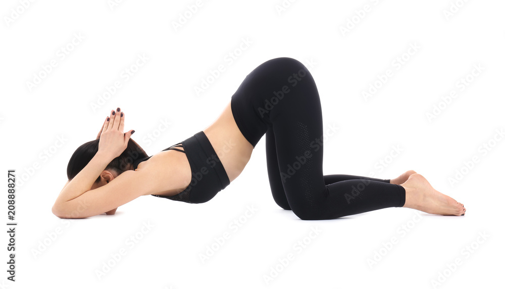 Young woman practicing yoga on white background Young woman practicing yoga on white background
