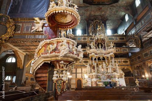 Obraz na płótnie Ornaments and decor interior of Church of Peace in Swidnica. Timber-framed Baroque architecture. UNESCO heritage w salonie