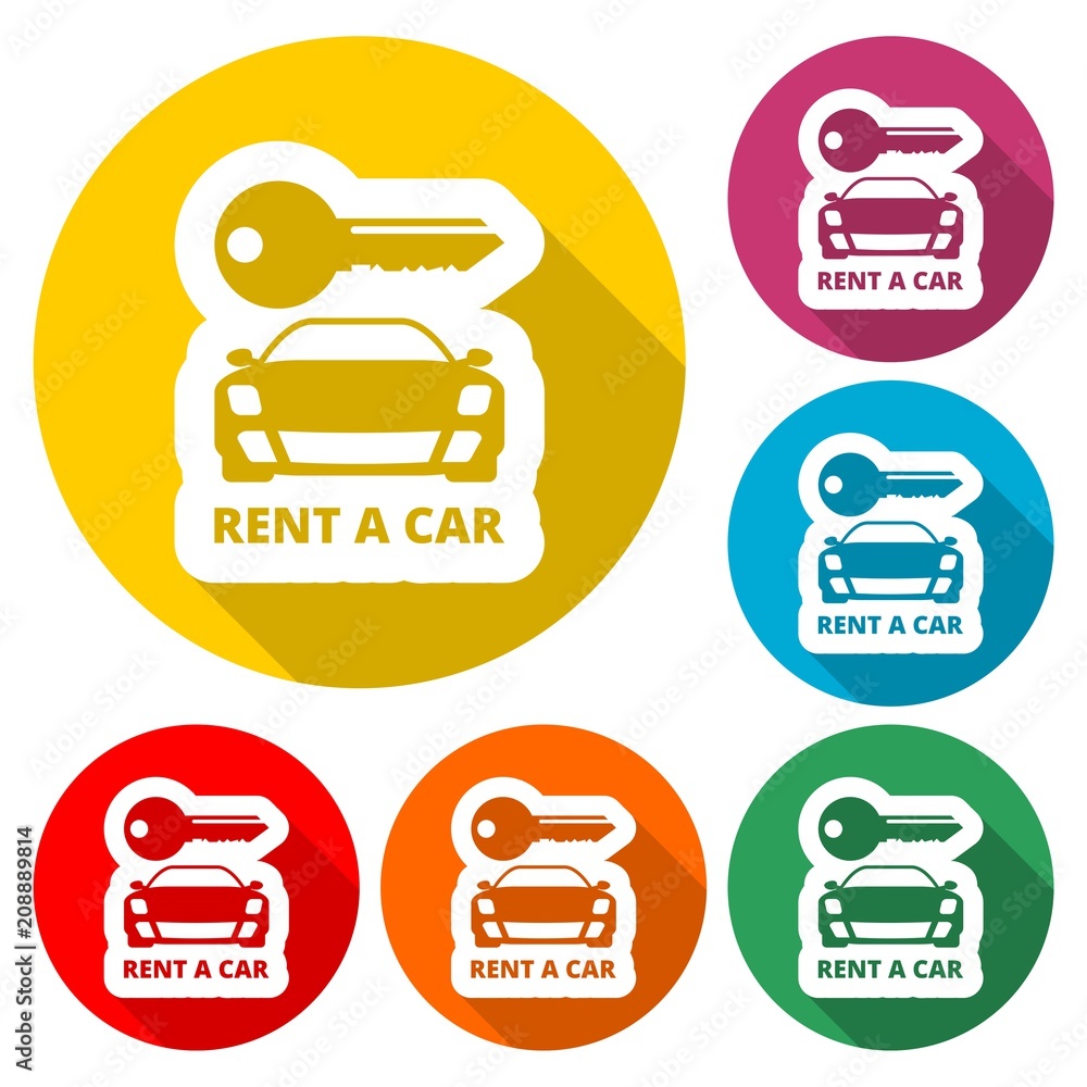 Car key, Car rental icon, color icon with long shadow Car key, Car rental icon, color icon with long shadow