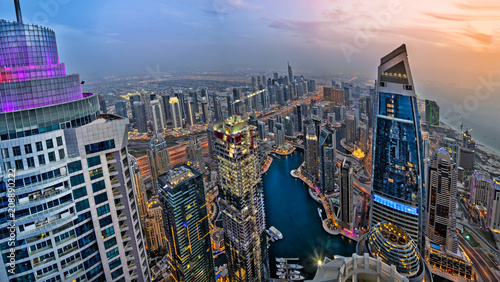 Canvas Print Dubai skyscrapers panorama during night hours