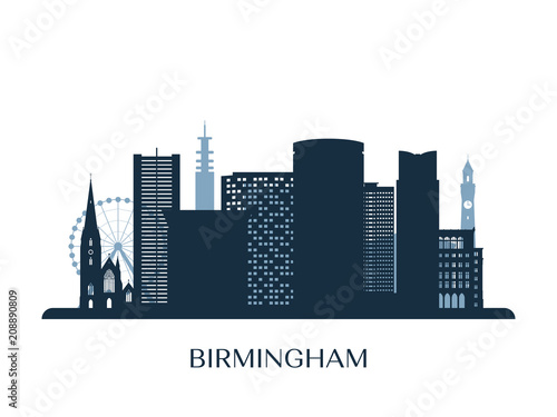 Birmingham skyline, monochrome silhouette. Vector illustration.