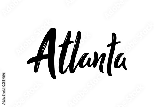 Atlanta hand-lettering calligraphy. Hand drawn brush calligraphy. City lettering design. Vector illustration.