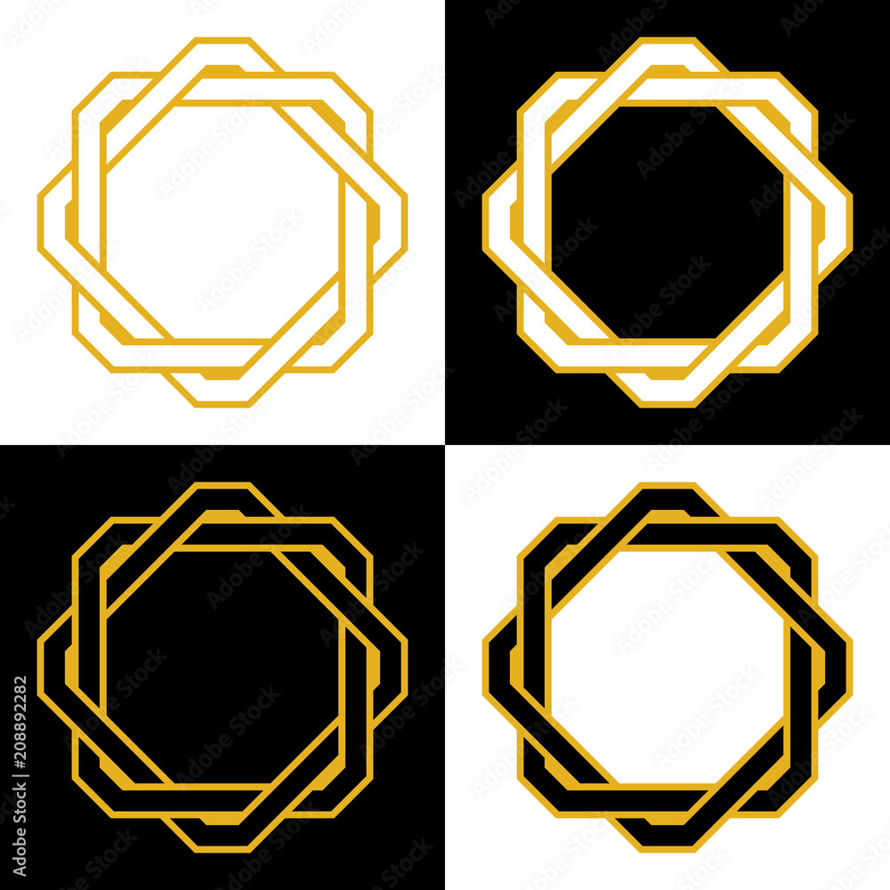 Art deco style geometric simple frames black white and golden set, vector Art deco style geometric simple frames black white and golden set, vector