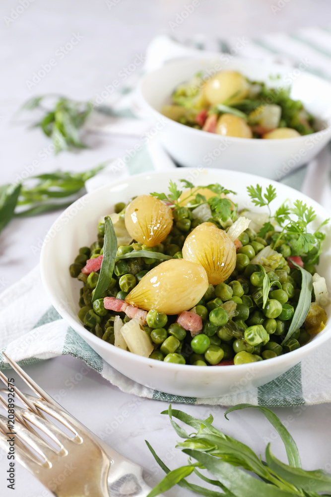 Green stewed vegetables with onions and lardons Green stewed vegetables with onions and lardons