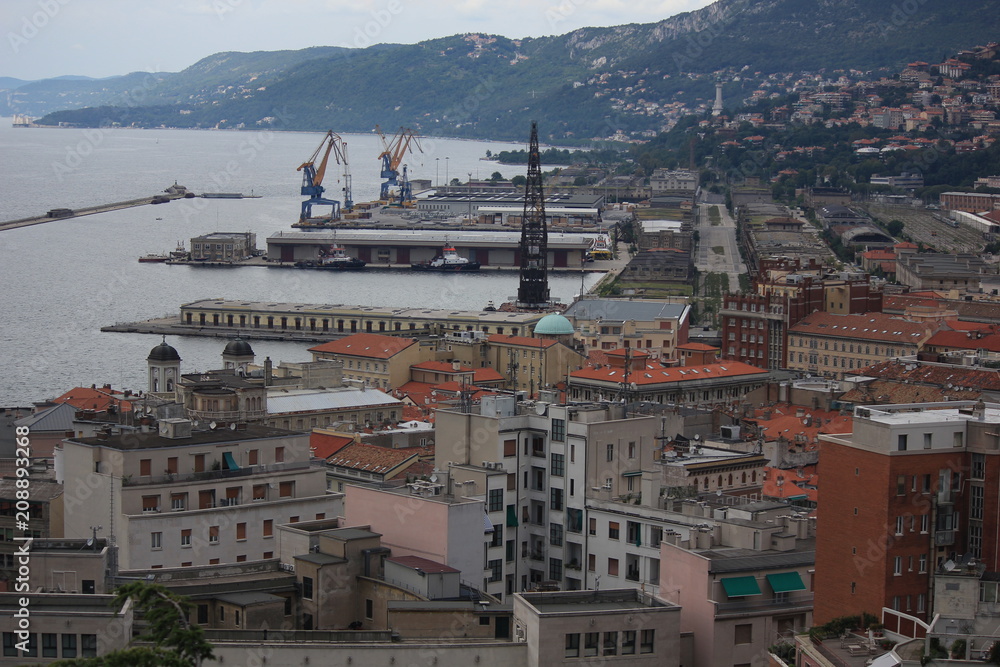 Panoramic view of the port in Trieste - Italy.