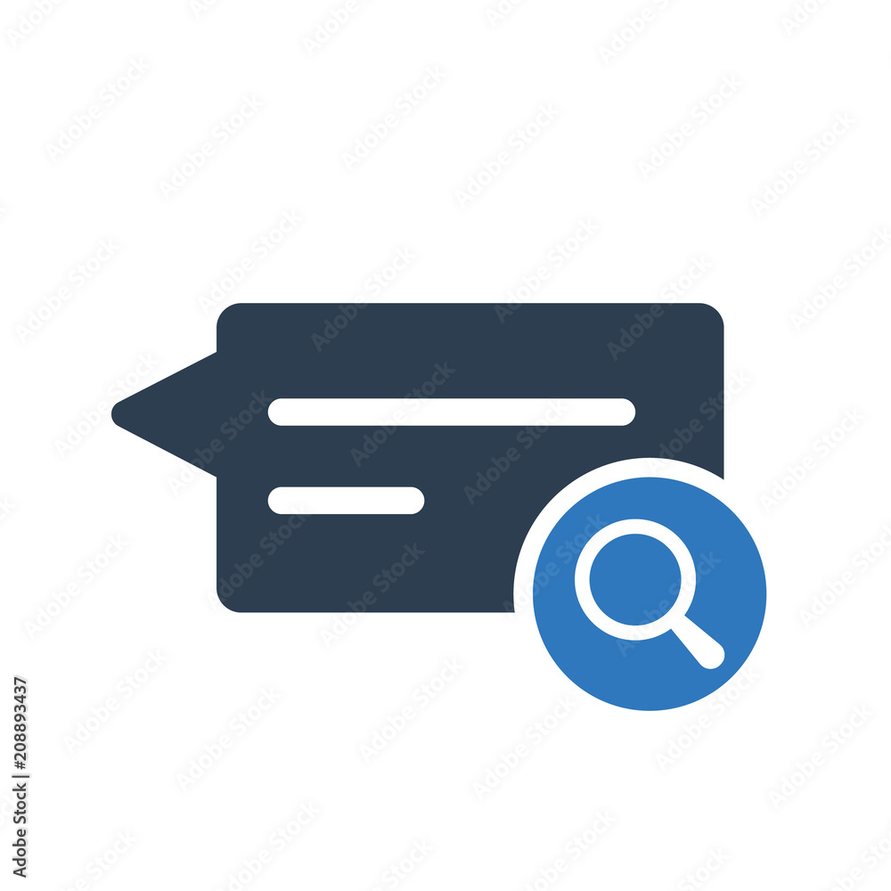 Chat icon, multimedia icon with research sign. Chat icon and explore, find, inspect symbol Chat icon, multimedia icon with research sign. Chat icon and explore, find, inspect symbol