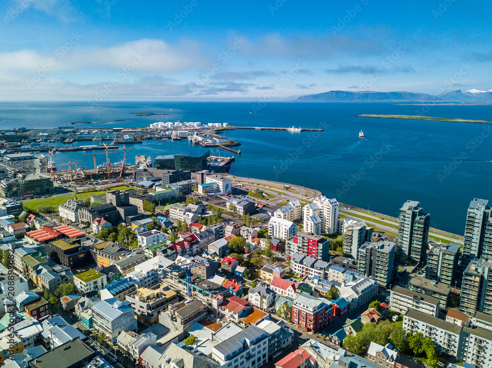 Reykjavik Iceland city capital view from the top. aerial photo