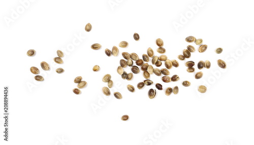 hemp seeds isolated on white background, top view