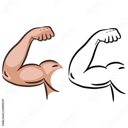 Strong muscle arm sketch line vector.