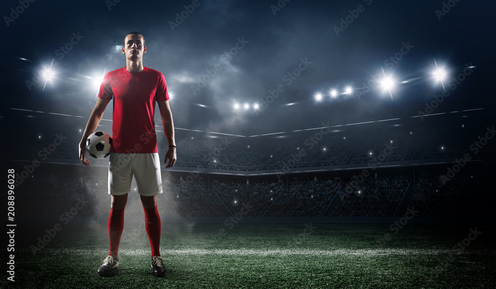 Fototapeta premium Soccer player in action on stadium background.