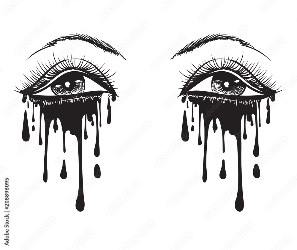 Vetor de Vector beautiful illustration with crying eyes. Women's watery