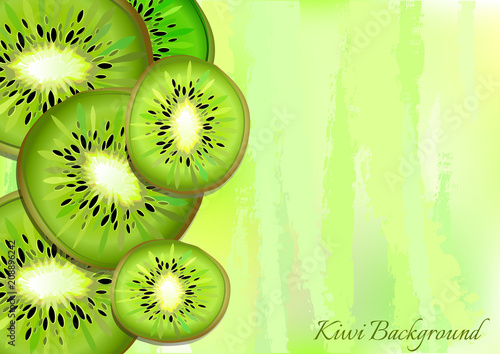 Kiwi slices on green pastel background. Vector illustration.