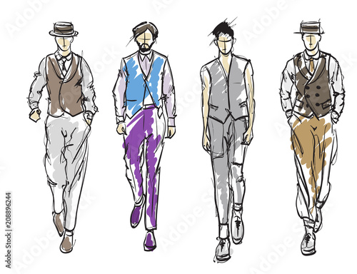 Fashion man. Set of fashionable men's sketches on a white background. Spring men.