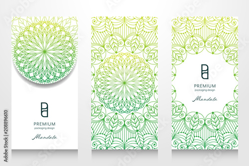 Packaging template layout. Collection of design elements for product. Premium elegant mandala vector