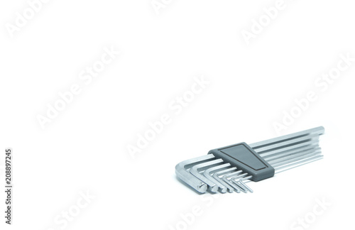 A set of hex key on isolated white background.