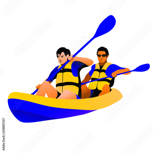 Two persons on a kayak (isolated figure)