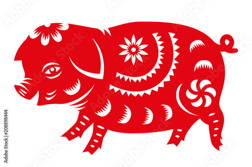 Red paper cut pig zodiac sign