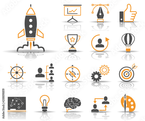 Strategie & Kreativität - Iconset (Grau/ Orange)