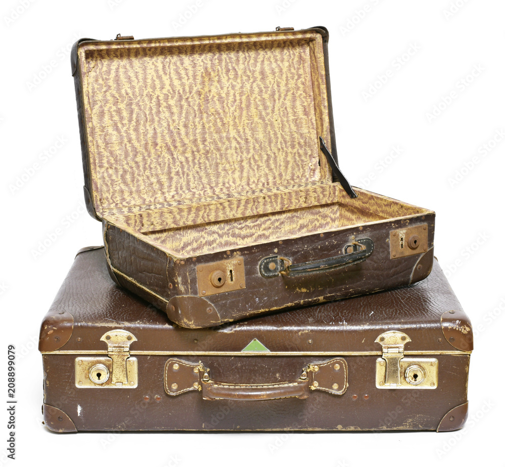 Old suitcase, travel item, luggage or baggage. Vintage suitcase, retro,  leather suitcase, isolated on white background. Photos | Adobe Stock