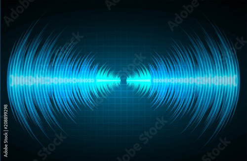Sound waves oscillating dark blue light, Abstract technology background. Vector. loudspeaker