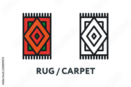 Rug Carpet Floor Mat Pattern. Interior Furniture Concept. Minimal Color Flat Line Outline Stroke Icon.