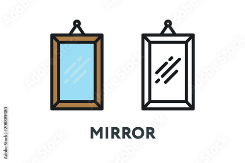 Wall Frame Mirror Reflection. Interior Furniture Concept. Minimal Color Flat Line Outline Stroke Icon.